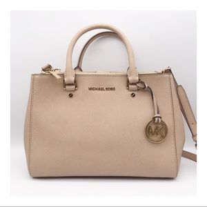 Michael Kors Beige Satchel with Gold Hardware